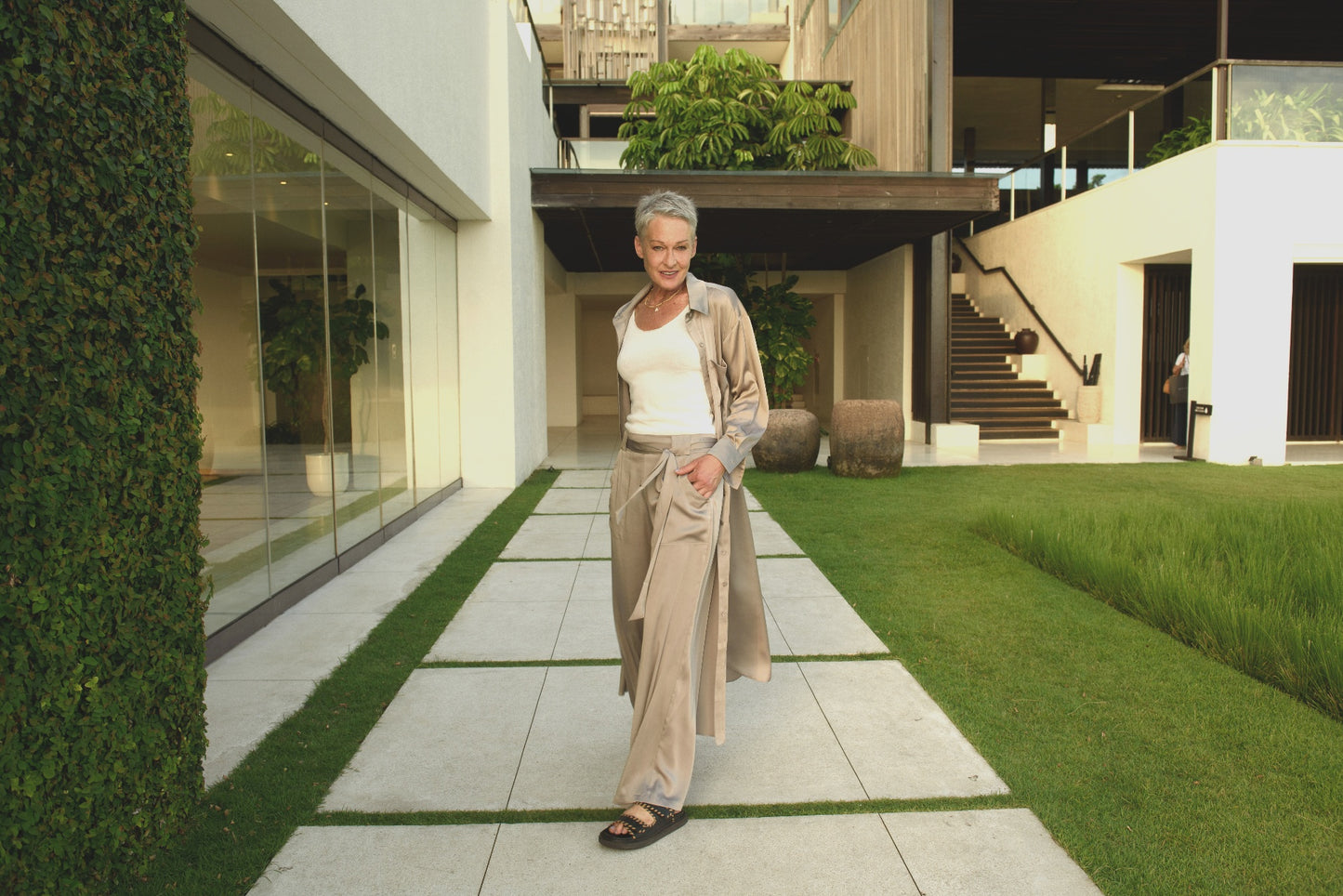 Mushroom Sateen Palazzo Pant