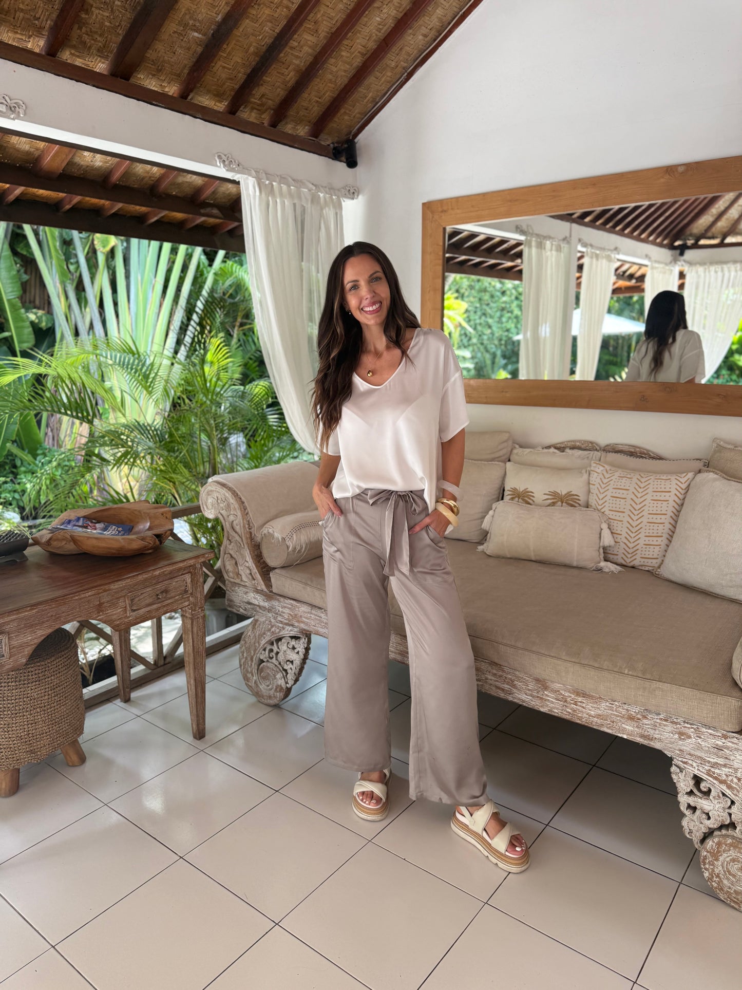 Mushroom Sateen Palazzo Pant