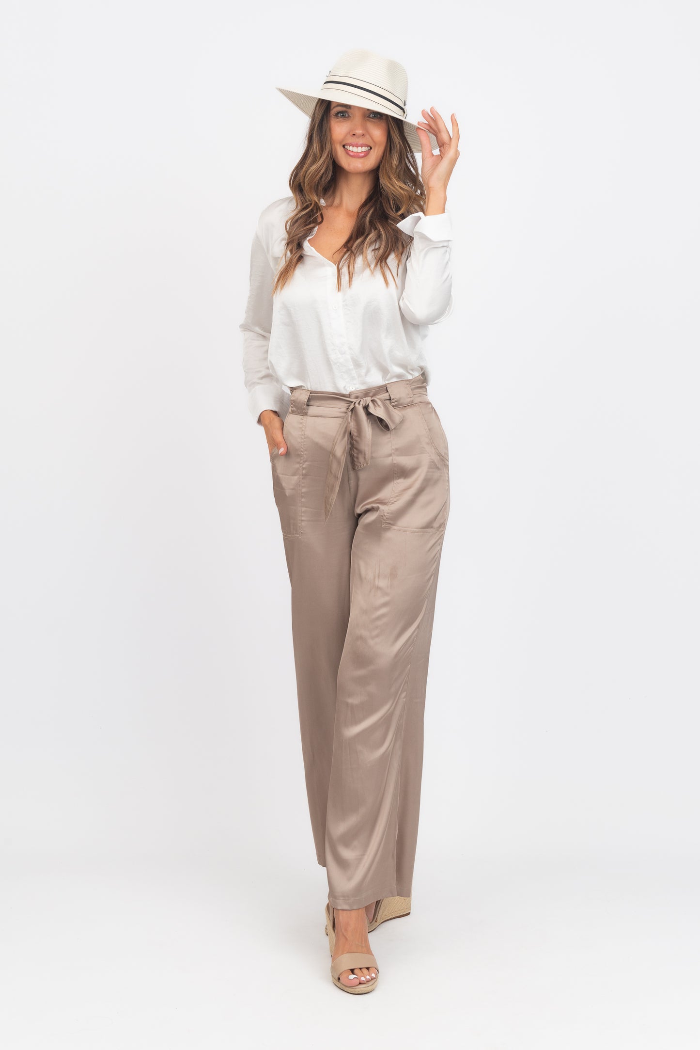 Mushroom Sateen Palazzo Pant